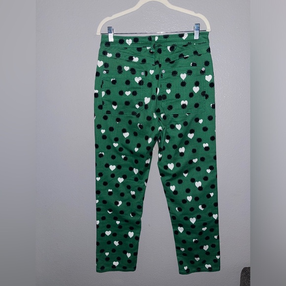 Anthropologie Maeve The Cigarette Slim Heart Printed Jeans Green Size 30 - Picture 8 of 8